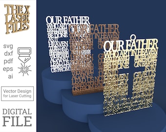 Catholic Lord's Prayer Laser Cut File – Square Cross Design (Digital File)