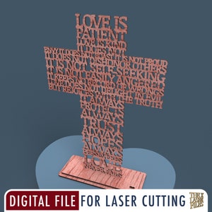 Liefde is geduldig (Korinthiërs 13:4) kruis lasergesneden bestand svg dxf pdf eps ai digitaal bestand