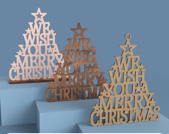 Vrolijke kerstboom - SVG-bestanden voor lasersnijden (svg, dxf, pdf, eps) DIGITAAL BESTAND