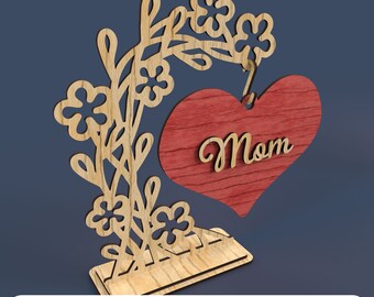 Mother&#39;s Day Hanging Heart - Laser Cut File svg dxf pdf eps ai DIGITAL FILE