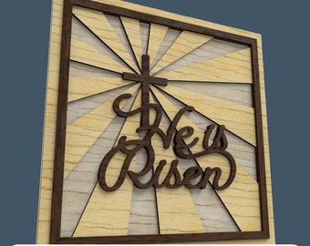 He is Risen Sign Laser Cut File – Christian Easter Decor (Digital File)