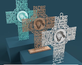 Cruz Imagen Padre Nuestro (Spanish Lord&#39;s Prayer Our Father) Laser Cut and Engrave File svg dxf pdf eps ai DIGITAL FILE