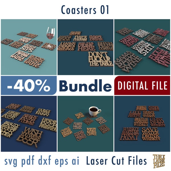 Coasters 01 Laser Cut Files Bundle svg dxf pdf eps ai DIGITAL FILE