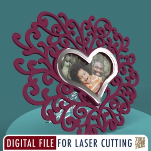 Marco de fotos de corazón - Archivo cortado con láser svg dxf pdf eps ai ARCHIVO DIGITAL