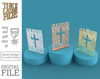 Lord's Prayer Laser Cut File – Christian Cross Decor (svg, dxf, pdf, eps, )