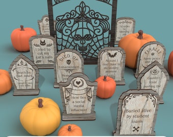 Funny Halloween Tombstone Laser Cut Files – Cemetery Decor (Digital File)