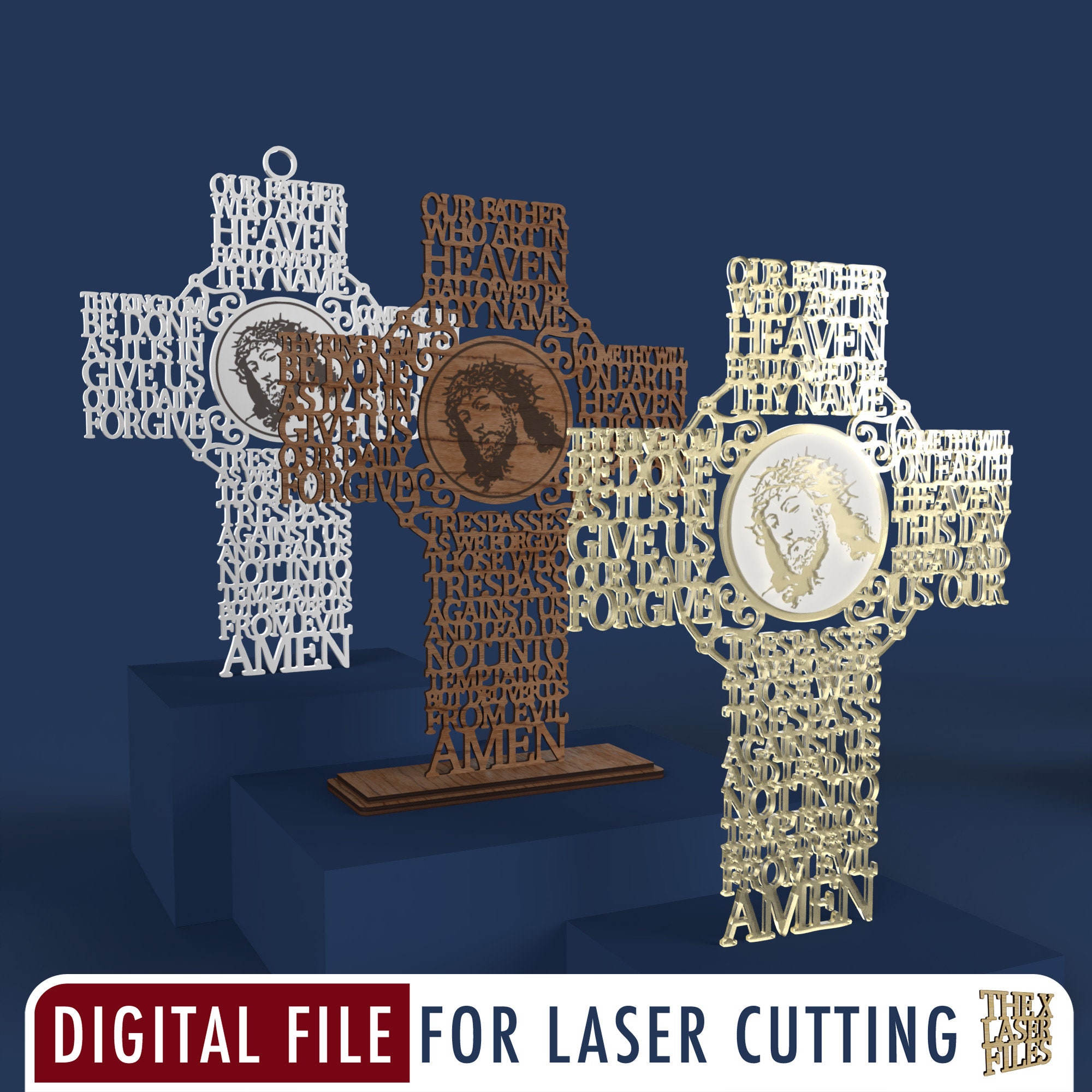 Our Father Cross Laser Cut File (Lord's Prayer Traditional Version - Catholic Anglican & Protestant) svg dxf pdf eps ai DIGITAL FILE