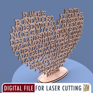 Corazón El Amor es Paciente Corintios 13:4-7 (Love is Patient Heart Corinthians 13 in Spanish) -  Laser Cut File DIGITAL FILE