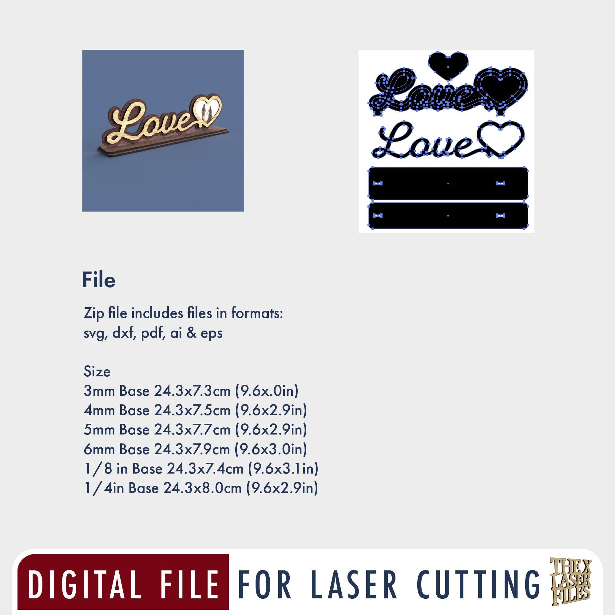 Love Heart Valentine's Sign - Laser Cut File Svg Dxf Pdf Eps DIGITAL ...