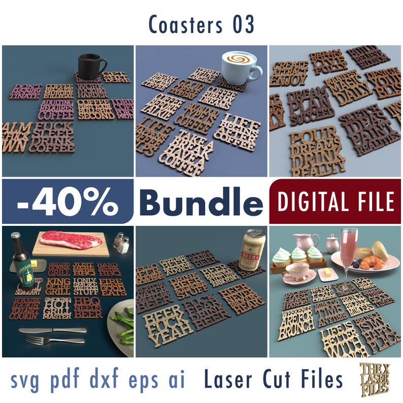 Coasters 03 Laser Cut Files Bundle Svg Dxf Pdf Eps DIGITAL FILE - Etsy
