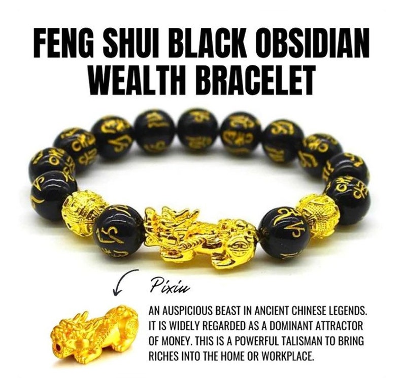 Feng Shui Black Obsidian Wealth Bracelet Etsy