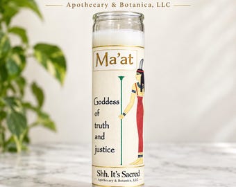 Egyptian Ma’at Egyptian Goddess Candle | 7-Day Glass Prayer Candle | Truth, Justice & Balance | Spiritual Altar Decor