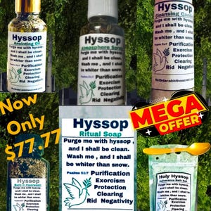 Holy Hyssop Spiritual Cleansing Bundle Bath Floorwash Candle Oil Soap Spray Salt Set for Church and Home Altars