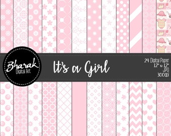Its a Girl Digital Paper. Digital Baby Shower paper Girl.