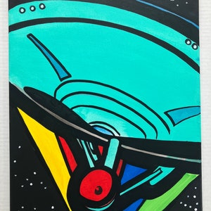Original Comic Art Style Star Trek Enterprise Starship Rainbow Warp #2! 16x20