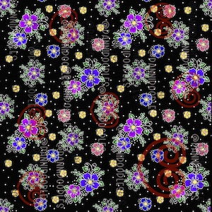 Blue Purple Floral Hmong Pattern: Lis Loos Inspired (Digital Download)
