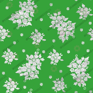 Green Silver Foil Flower Hmong Pattern (Digital Download)