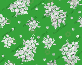 Green Silver Foil Flower Hmong Pattern (Digital Download)