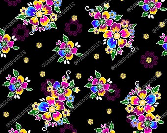 マゼンタの花柄モン族の模様：Lis Loos にインスパイアされたデジタルアート（デジタルダウンロード）