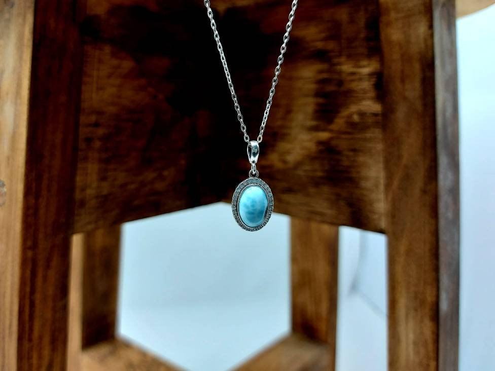 Ciondolo Artigianale In Argento 925 Con Larimar Blu – Fatto A Mano, Pietra Premium