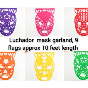 Estandarte de calavera de papel picado mexicano / decoración cinco de mayo / decoración de fiesta mexicana / guirnalda de 13 pies / pancartas de luchador Luchador garland