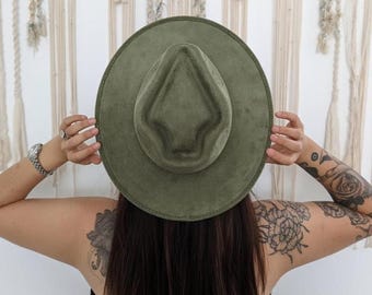 Suede fedora hat with arrow head shaped crown from Mexico