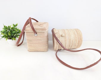 Palm Straw Market Bag: Vegan Leather Strap, Mexican Tote