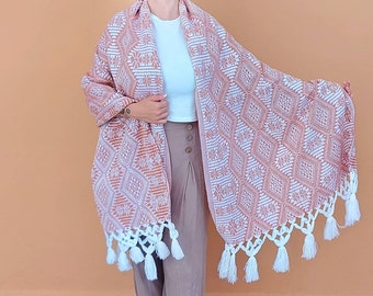 Woven cotton rebozo scarf / Traditional mayan rebozo / Mexican geometric pattern shawl / mexican cotton pashmina / rebozo for labor
