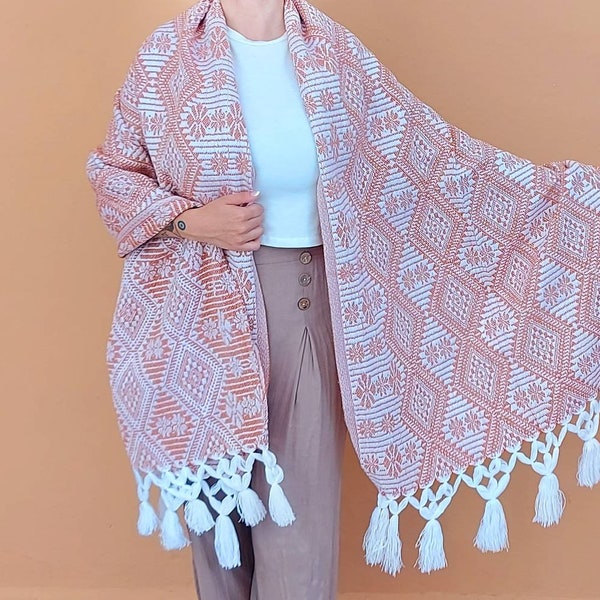 Woven cotton rebozo scarf / Traditional mayan rebozo / Mexican geometric pattern shawl / mexican cotton pashmina / rebozo for labor