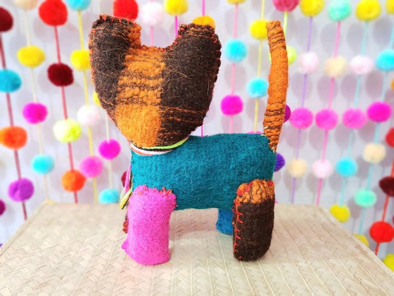Mexican hand made plushies stuffed natural wool cat plush toys handmade mayan wool cinco de mayo wool toys mexican toy kitty