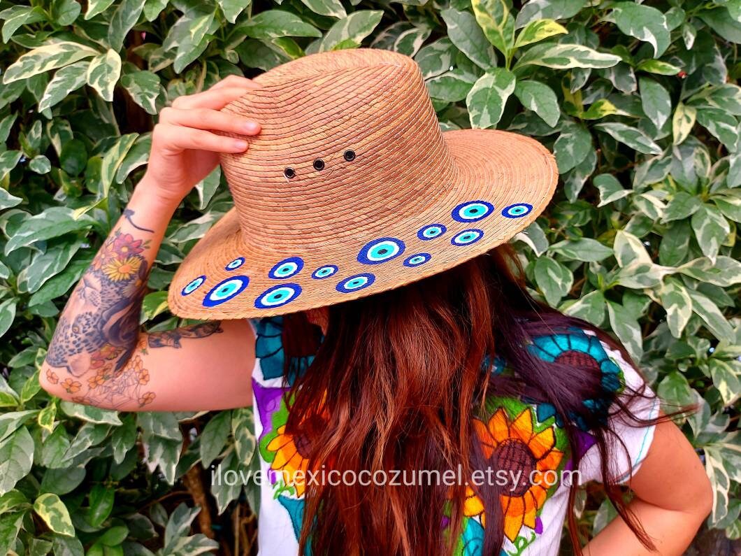 Vintage / Antique Hand Painted Indonesian Farmer Rattan Hat Old Rattan Balinese Farmers Hat Hand Woven Bamboo Cap  main image 3