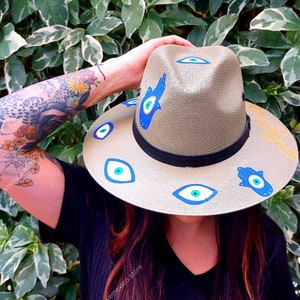 Mexican  hat with hand painted eye decoration