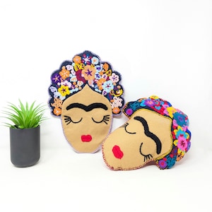 Embroidered Frida Pillow: Colorful Mexican Decor, Chiapas Craft
