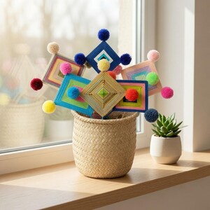Ojo de Dios met pompons | Mexican Eye of God Wanddecoratie Garenornament