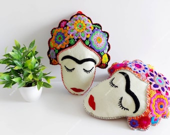 Frida throw pillow / Embroidered pillow / colorful decorative pillow / mandala pillow /