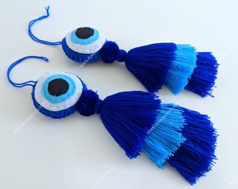 Handmade Evil Eye Tassel: Embroidered Pom Pom Charm