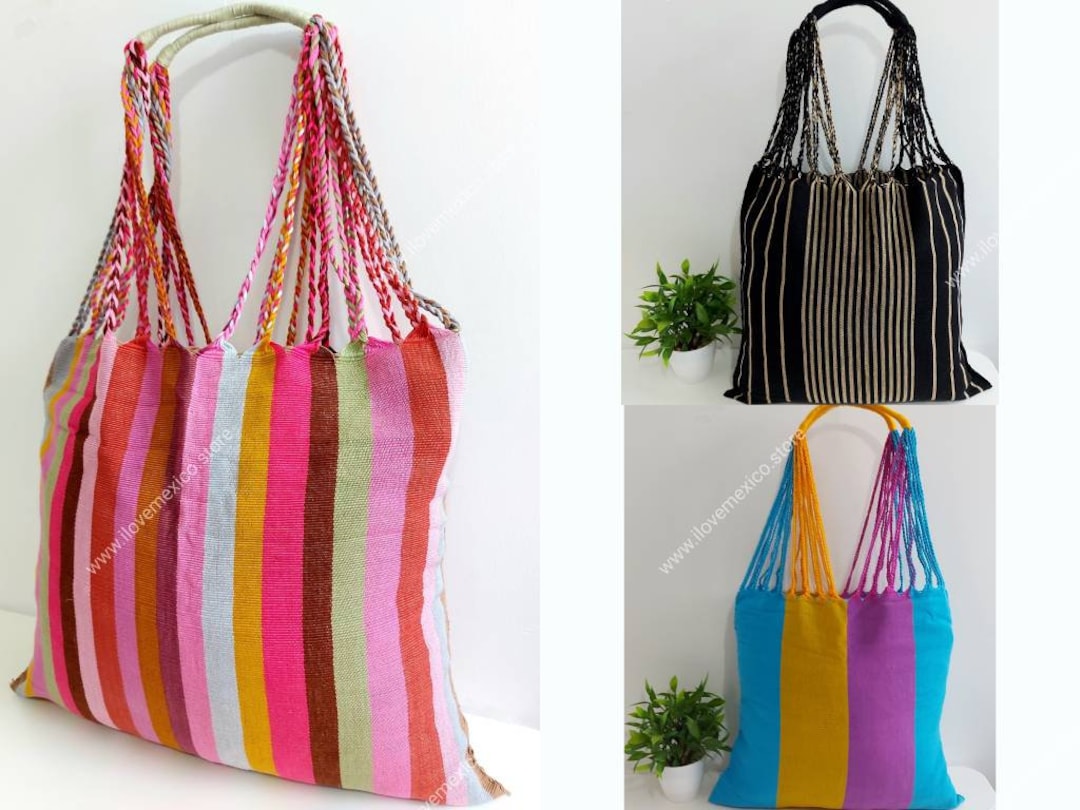 Mexican Canvas Tote / Woven Cotton Market Bag / Boho Chic Beach Bag /  Market Tote / Colorful Grocery Bag / Boho Beach Bag / Hammock Bag - Etsy