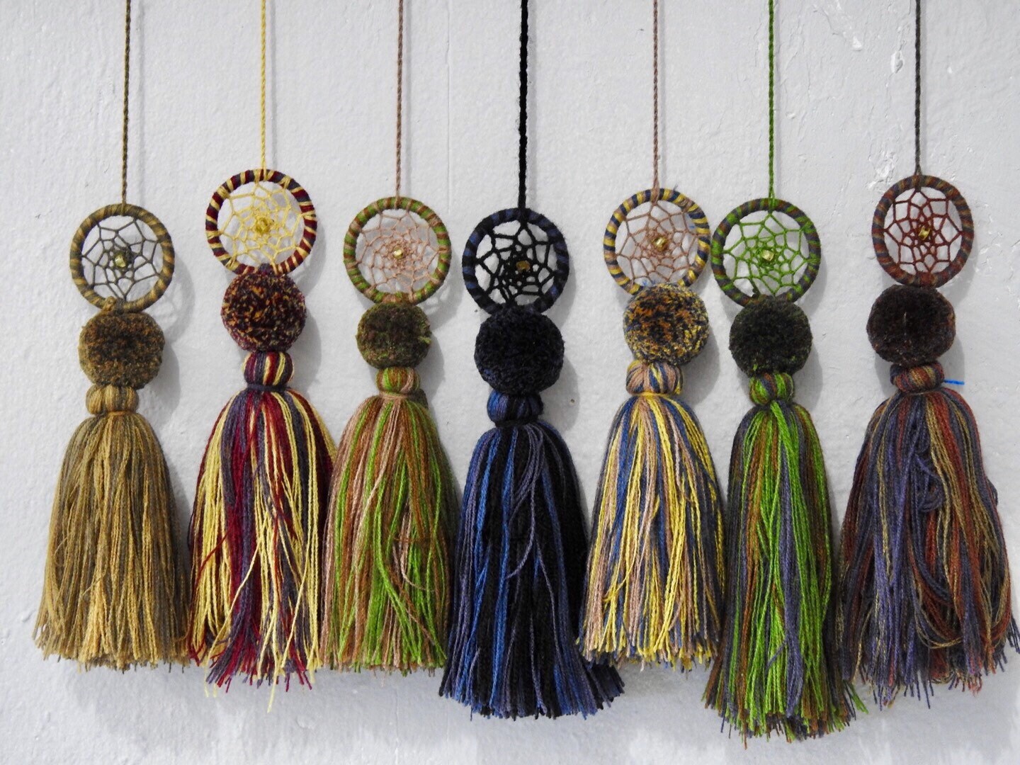 Mexican boho dreamcatcher home decor with pompom and Amber / Etsy