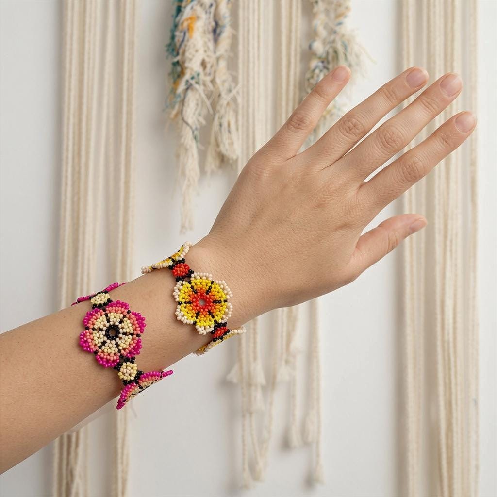 Huichol Beaded Flower Bracelet Mexican Friendship Jewelry - Etsy
