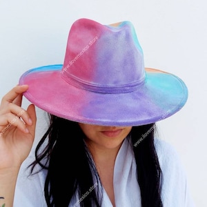 Hand painted rainbow suede hat / hand painted hat / rainbow hat