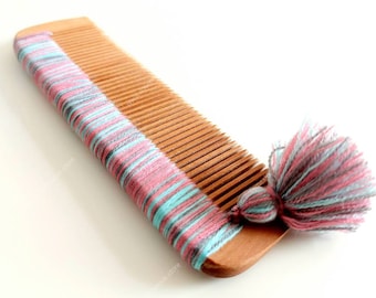 Hand made wooden comb with tassels / detailed wood brush / hair accessories