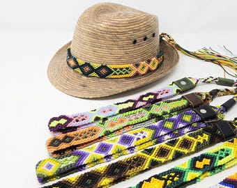Handmade Woven Mexican Hat Band Colorful Leather Hat Strap