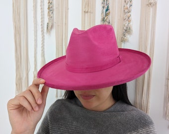 Handmade Suede Fedora Hat: Kettle Brim, Up Brim - Made in Mexico