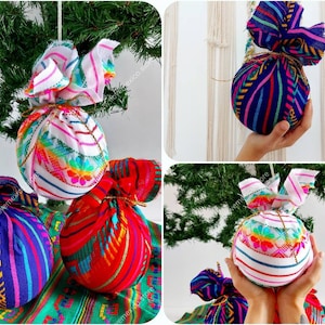 Large Cambaya Fabric Christmas Ornament: Handmade Mexican Decor