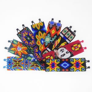 Huichol Mexican 2 inch wide friendship bracelet / Traditional Mexican glass bead rainbow anklet or bracelet / hippie friendship bracelet
