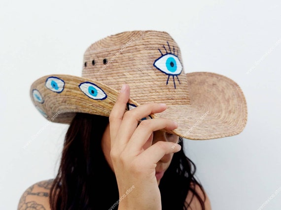 Hand Painted Boho Cowgirl Evil Eye Wide-Brim Cowboy Hat with Red Hearts Evil Eye Cowboy Hat - Etsy main image 3