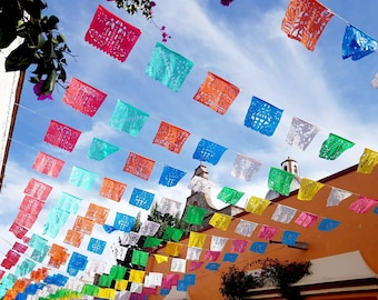 Mexican plastico picado banner / cinco de mayo decor / mexican fiesta decoration / 16 feet garland