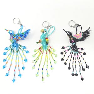 Glass bead bird keychain / Mexican parrot keychains / hummingbird keychain / glass bead key holder /