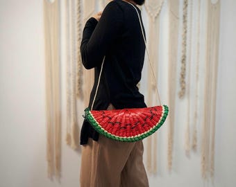 Handmade Watermelon Palm Leaf Bag Natural Straw Fruit Purse