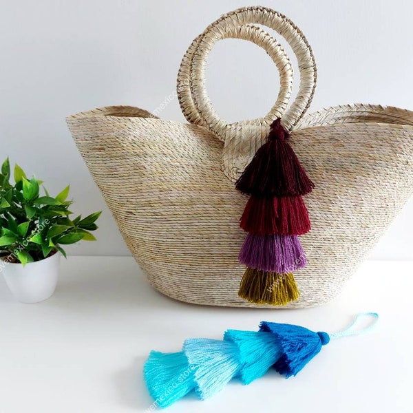 Handmade multi colored boho bag tassels / multi colored beach bag tassels / multi color pompoms / multi colored bag charms